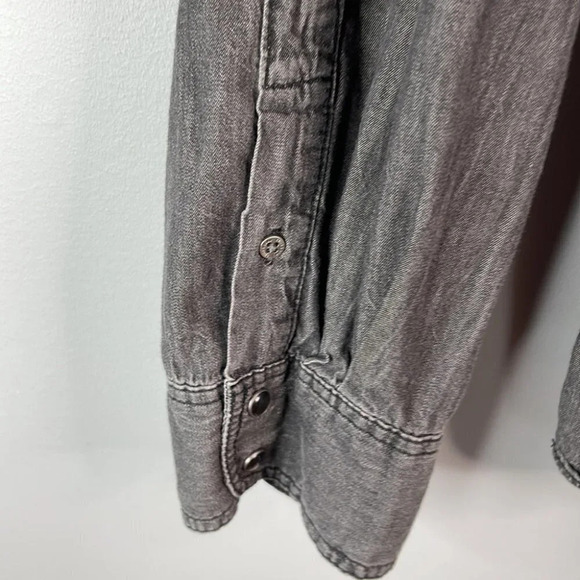 THIRD & ARMY Los Angeles Mens Grey Chambray Pearl Snap Shirt Denim Look Size XL - Picture 7 of 13